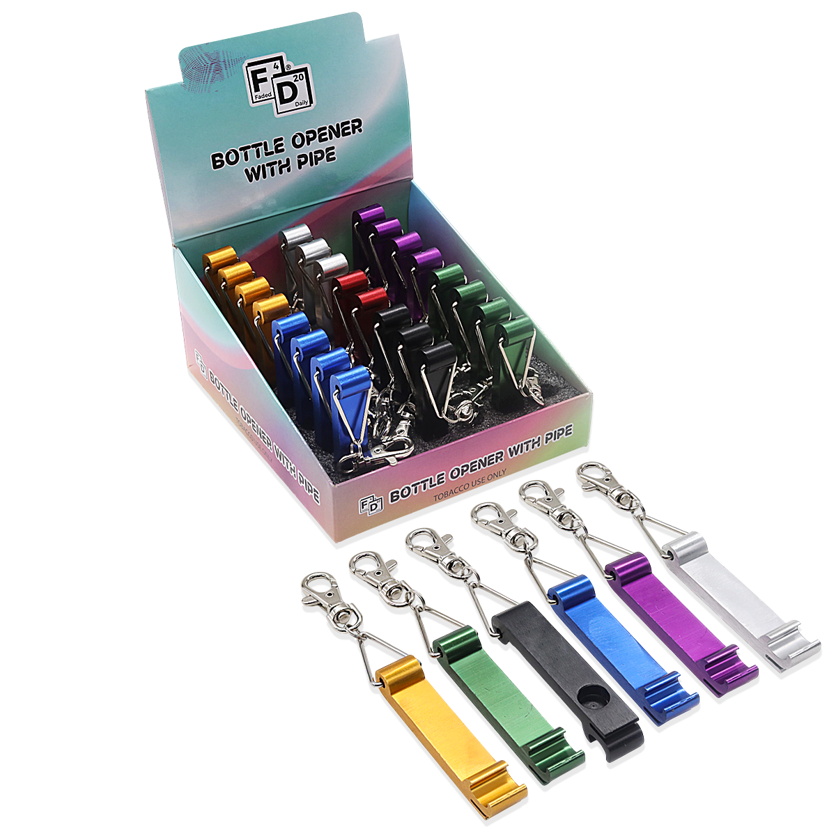 Faded Daily Bottle Opener Keychain With Pipe (FDX5127) | 24 Count Display product image